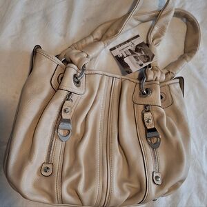 B. Makowsky Winter White 3 Compartment Leather Bag NWT